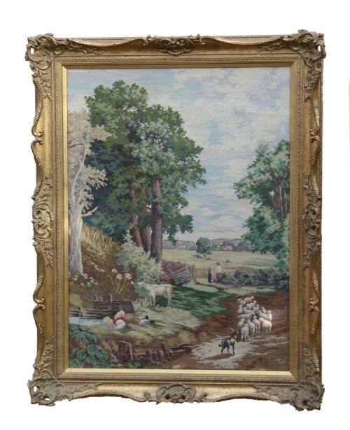 THE CORN FIELD J CONSTABLE A LARGE FRAMED WOOL WORK PICTURE C 1900 - ADDITIONAL PHOTO 1