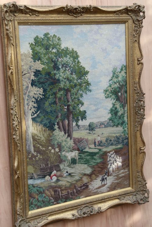 THE CORN FIELD J CONSTABLE A LARGE FRAMED WOOL WORK PICTURE C 1900 - ADDITIONAL PHOTO 2