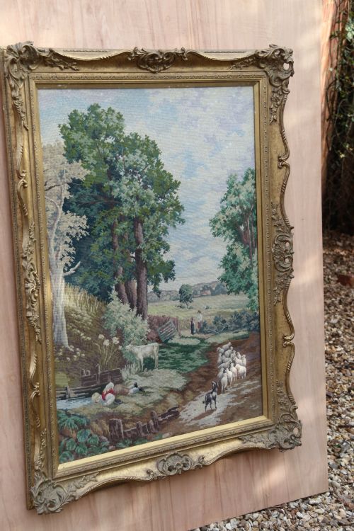 THE CORN FIELD J CONSTABLE A LARGE FRAMED WOOL WORK PICTURE C 1900 - ADDITIONAL PHOTO 3