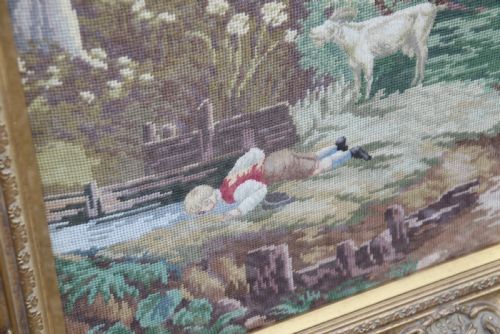 THE CORN FIELD J CONSTABLE A LARGE FRAMED WOOL WORK PICTURE C 1900 - ADDITIONAL PHOTO 11