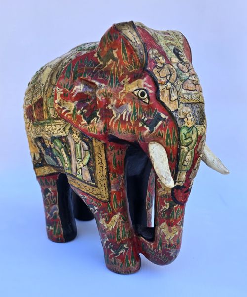 fig 1. A Kashmir Indian papier mâché hand painted elephant