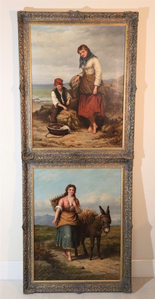 fig 1. 19th century large pair of Victorian oil paintings on canvas by Walter Jackson, circa 1870