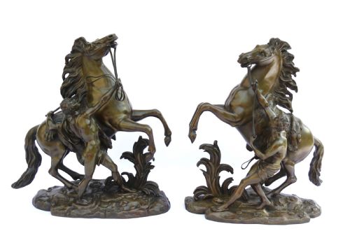 A Large Pair of 19th Century French Bronze Marly Horses After Coustou.