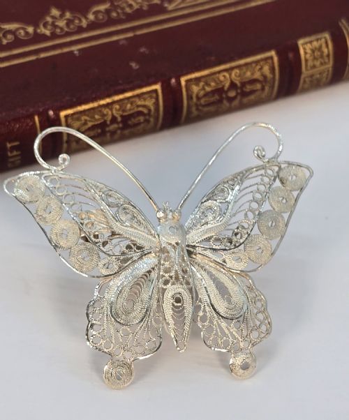 A Fine Silver Filigree Butterfly Brooch of Exceptional Quality
