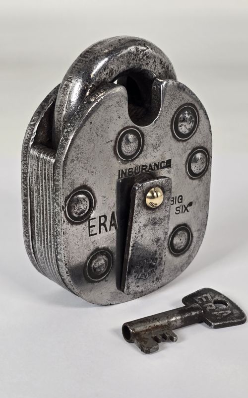 An Industrial Era 1930s Insurance Six Leaver Steel Padlock