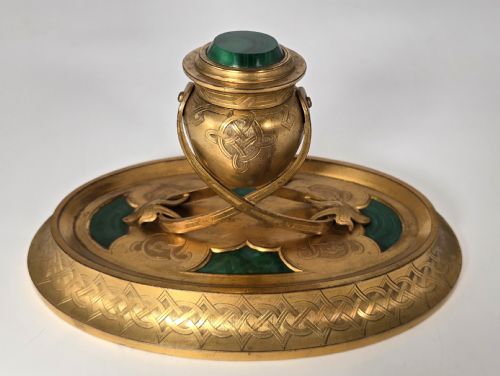 fig 2. A Superb 19th C English gilt bronze and malachite desk inkstand