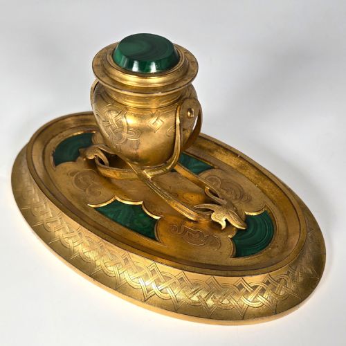 fig 3. A Superb 19th C English gilt bronze and malachite desk inkstand
