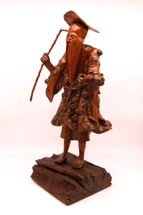 CHINESE BURR ROOT WOOD CARVING OF A SCHOLAR CIRCA 1870 - ADDITIONAL PHOTO 8