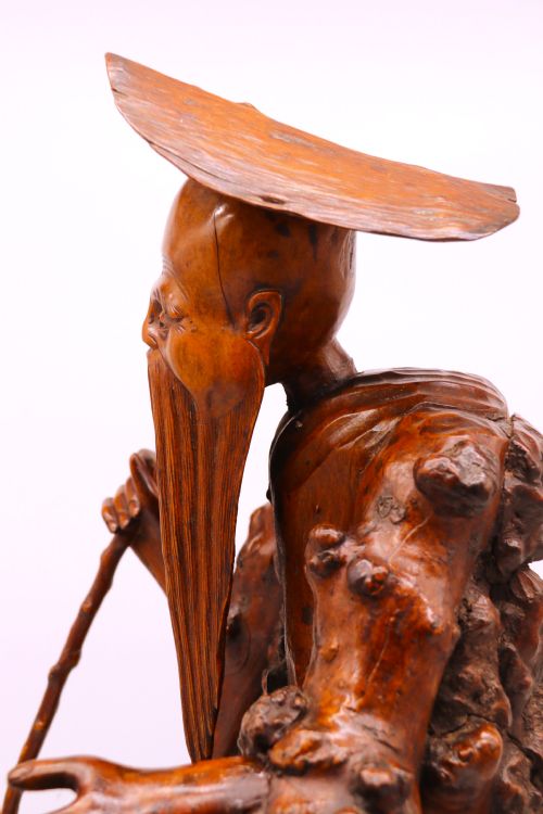 CHINESE BURR ROOT WOOD CARVING OF A SCHOLAR CIRCA 1870 - ADDITIONAL PHOTO 18