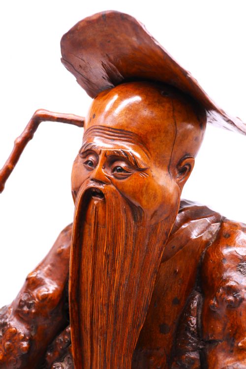 CHINESE BURR ROOT WOOD CARVING OF A SCHOLAR CIRCA 1870 - ADDITIONAL PHOTO 25
