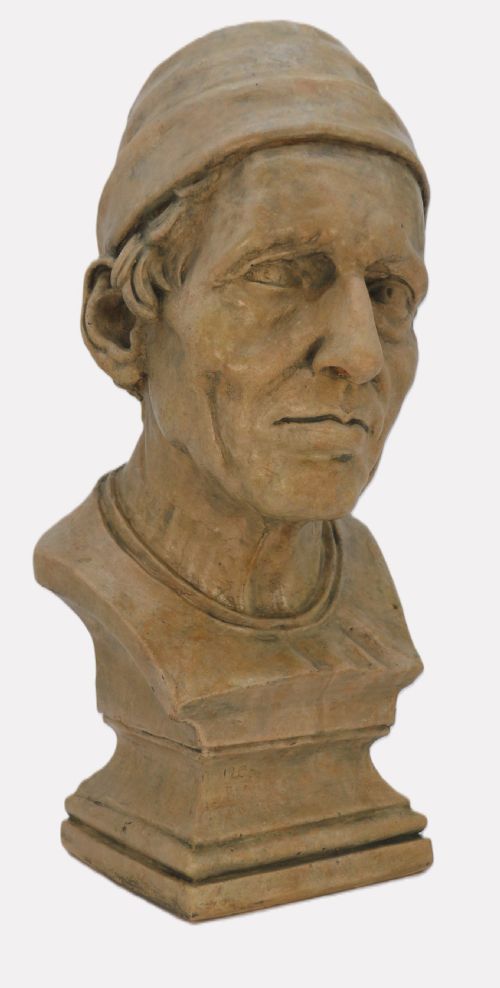 A LARGE 19TH CENTURY SIMULATED STONE PLASTER BUST OF A MEDIEVAL GENTLEMAN - ADDITIONAL PHOTO 1