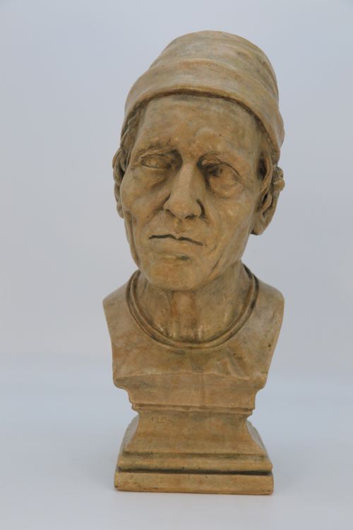 A LARGE 19TH CENTURY SIMULATED STONE PLASTER BUST OF A MEDIEVAL GENTLEMAN - ADDITIONAL PHOTO 2