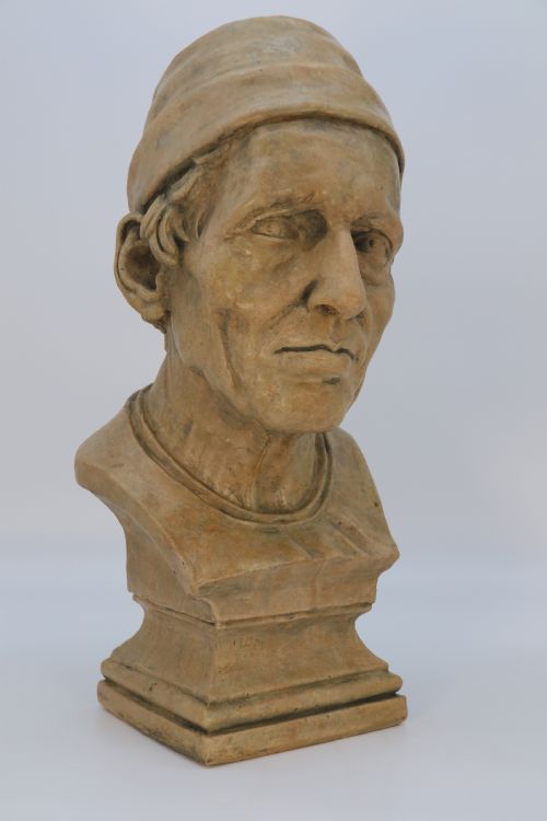 A LARGE 19TH CENTURY SIMULATED STONE PLASTER BUST OF A MEDIEVAL GENTLEMAN - ADDITIONAL PHOTO 3