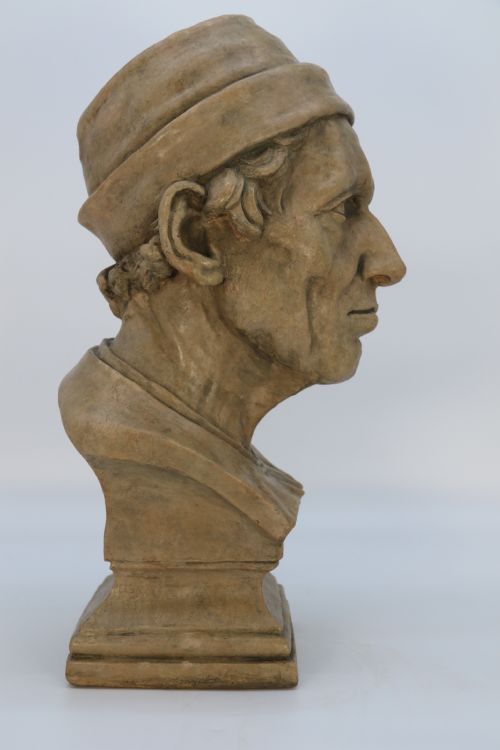 A LARGE 19TH CENTURY SIMULATED STONE PLASTER BUST OF A MEDIEVAL GENTLEMAN - ADDITIONAL PHOTO 5