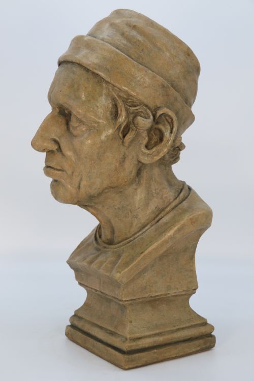 A LARGE 19TH CENTURY SIMULATED STONE PLASTER BUST OF A MEDIEVAL GENTLEMAN - ADDITIONAL PHOTO 10
