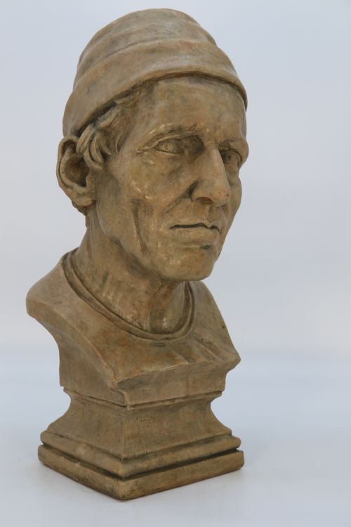 A LARGE 19TH CENTURY SIMULATED STONE PLASTER BUST OF A MEDIEVAL GENTLEMAN - ADDITIONAL PHOTO 11