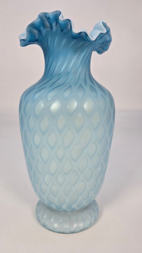 A LARGE VICTORIAN BLUE SATIN GLASS VASE ENGLISH CIRCA 1880 - ADDITIONAL PHOTO 1