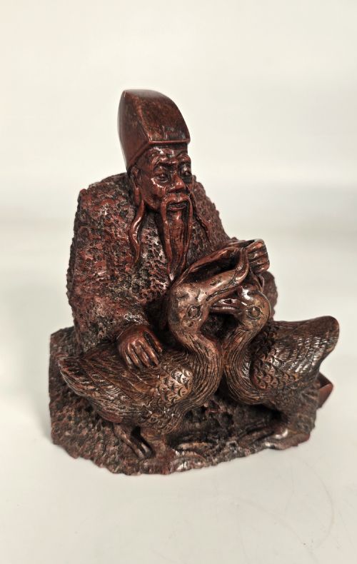 A CHINESE LATE 19TH C STONE CARVING OF A MAN FEEDING GEESE - ADDITIONAL PHOTO 1