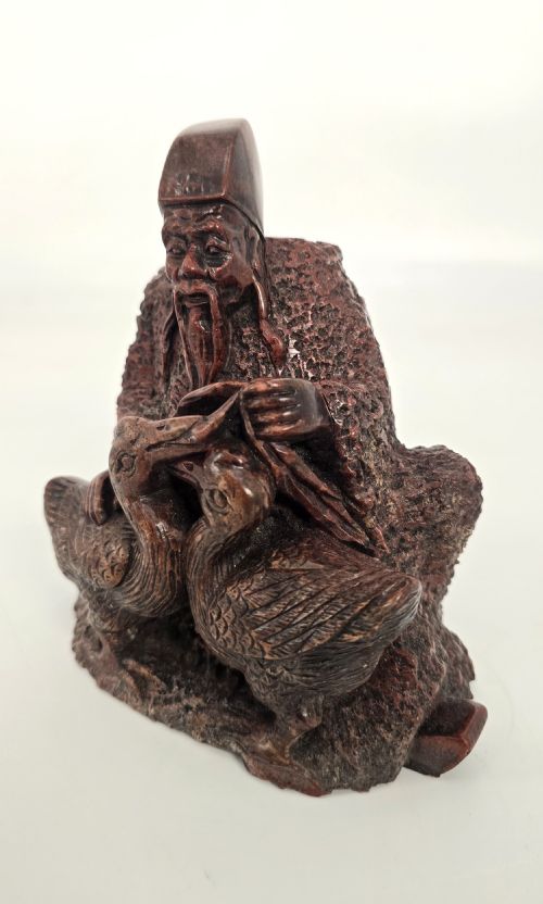A CHINESE LATE 19TH C STONE CARVING OF A MAN FEEDING GEESE - ADDITIONAL PHOTO 3