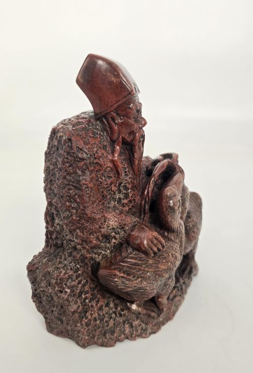 A CHINESE LATE 19TH C STONE CARVING OF A MAN FEEDING GEESE - ADDITIONAL PHOTO 8