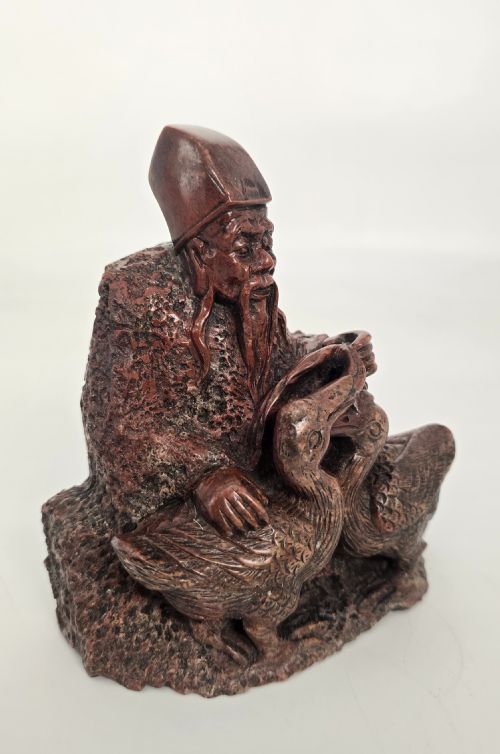 A CHINESE LATE 19TH C STONE CARVING OF A MAN FEEDING GEESE - ADDITIONAL PHOTO 13