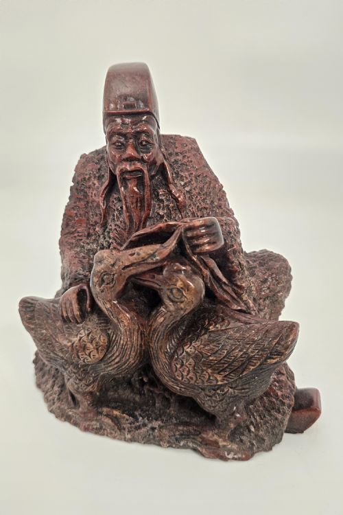 A CHINESE LATE 19TH C STONE CARVING OF A MAN FEEDING GEESE - ADDITIONAL PHOTO 14