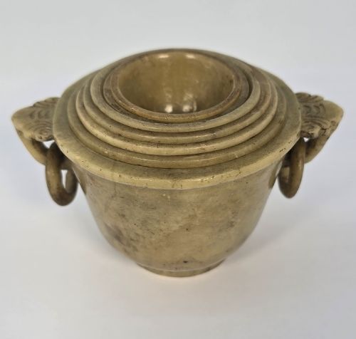 A CHINESE HAND CARVED SET OF SEVEN STONE PUZZLE CUPS - ADDITIONAL PHOTO 1