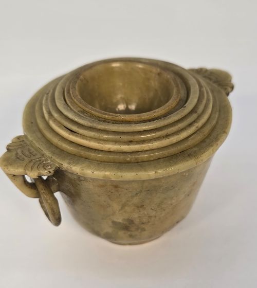 A CHINESE HAND CARVED SET OF SEVEN STONE PUZZLE CUPS - ADDITIONAL PHOTO 2