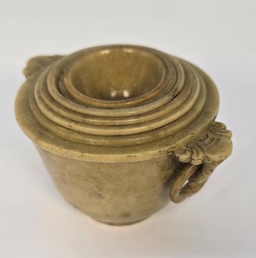 A CHINESE HAND CARVED SET OF SEVEN STONE PUZZLE CUPS - ADDITIONAL PHOTO 3
