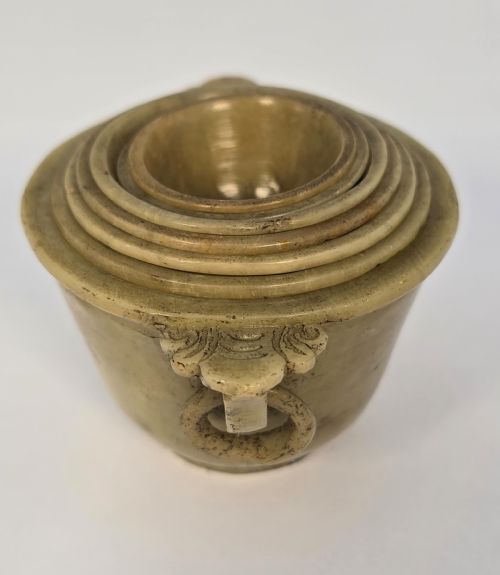 A CHINESE HAND CARVED SET OF SEVEN STONE PUZZLE CUPS - ADDITIONAL PHOTO 4
