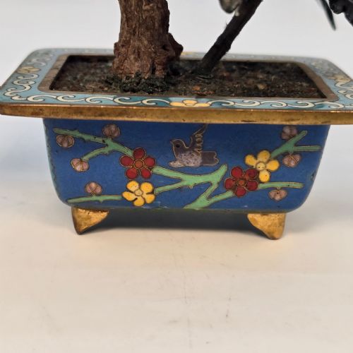 A CLOISONN AND MIXED CARVED HARDSTONE FLOWERING CHINESE BONSAI TREE - ADDITIONAL PHOTO 16