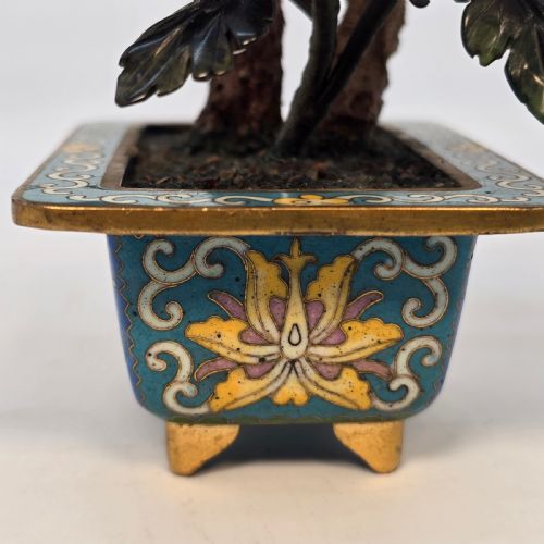 A CLOISONN AND MIXED CARVED HARDSTONE FLOWERING CHINESE BONSAI TREE - ADDITIONAL PHOTO 18
