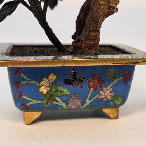 A CLOISONN AND MIXED CARVED HARDSTONE FLOWERING CHINESE BONSAI TREE - ADDITIONAL PHOTO 19