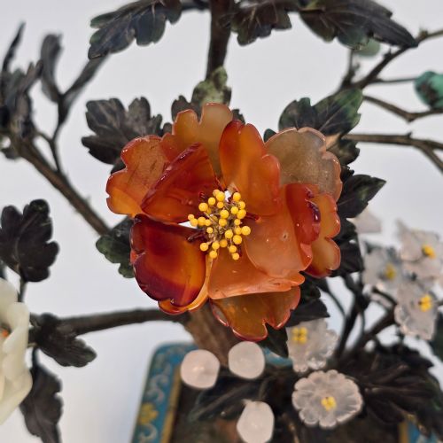 A CLOISONN AND MIXED CARVED HARDSTONE FLOWERING CHINESE BONSAI TREE - ADDITIONAL PHOTO 10