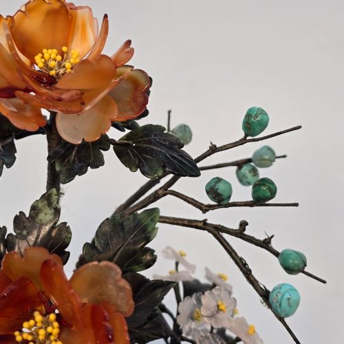 A CLOISONN AND MIXED CARVED HARDSTONE FLOWERING CHINESE BONSAI TREE - ADDITIONAL PHOTO 12