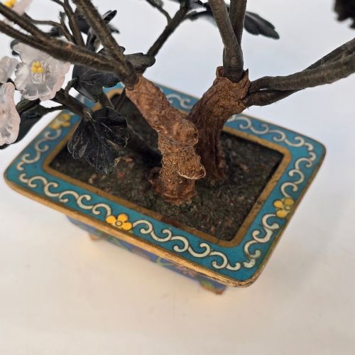 A CLOISONN AND MIXED CARVED HARDSTONE FLOWERING CHINESE BONSAI TREE - ADDITIONAL PHOTO 15