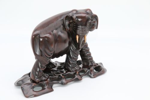 CHINESE 19TH C PAIR OF HARDWOOD ELEPHANTS ON STANDS C 1890 - ADDITIONAL PHOTO 11