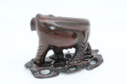 CHINESE 19TH C PAIR OF HARDWOOD ELEPHANTS ON STANDS C 1890 - ADDITIONAL PHOTO 12