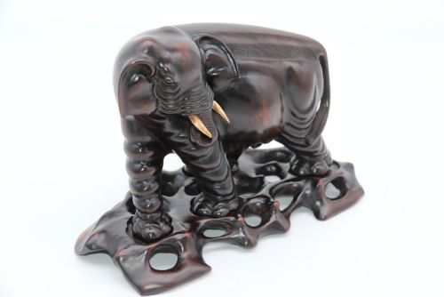 CHINESE 19TH C PAIR OF HARDWOOD ELEPHANTS ON STANDS C 1890 - ADDITIONAL PHOTO 19