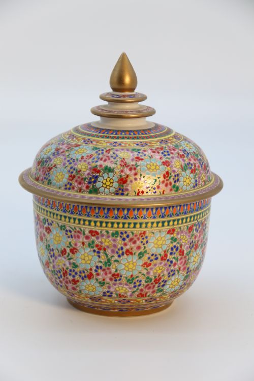 ASIAN ENAMEL AND POTTERY JAR AND COVER CIRCA 1930 - ADDITIONAL PHOTO 2