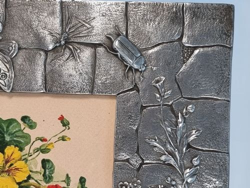 A FRENCH AESTHETIC MOVEMENT PEWTER FRAME WITH A FLORAL WATERCOLOUR PAINTING - ADDITIONAL PHOTO 8