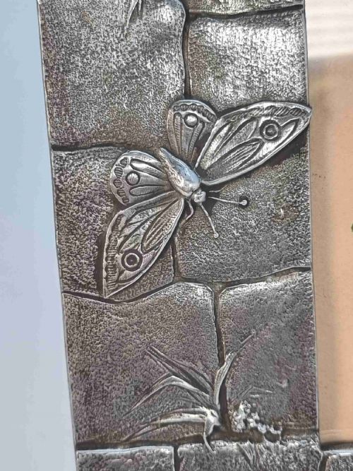 A FRENCH AESTHETIC MOVEMENT PEWTER FRAME WITH A FLORAL WATERCOLOUR PAINTING - ADDITIONAL PHOTO 12