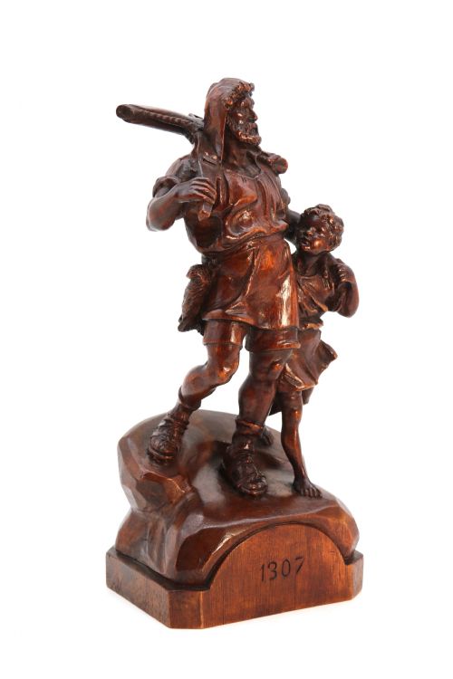 BLACK FOREST WALNUT CARVING OF WILLIAM TELL CIRCA 1900 - ADDITIONAL PHOTO 1