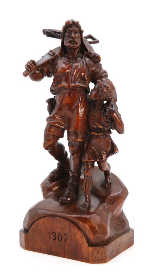 BLACK FOREST WALNUT CARVING OF WILLIAM TELL CIRCA 1900 - ADDITIONAL PHOTO 4