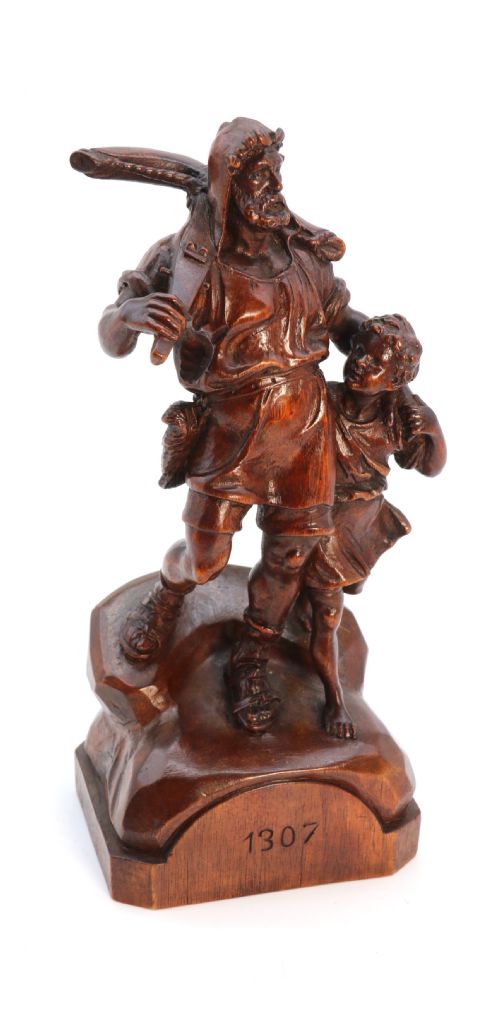 BLACK FOREST WALNUT CARVING OF WILLIAM TELL CIRCA 1900 - ADDITIONAL PHOTO 7