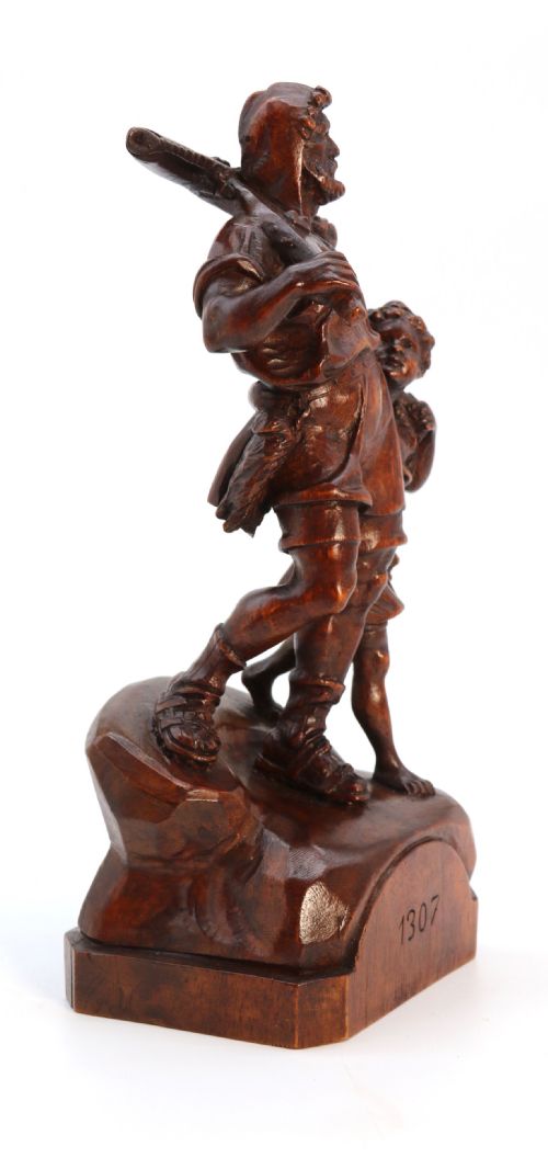 BLACK FOREST WALNUT CARVING OF WILLIAM TELL CIRCA 1900 - ADDITIONAL PHOTO 11
