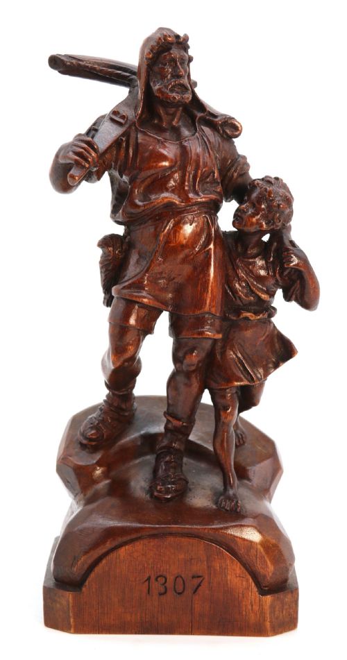 BLACK FOREST WALNUT CARVING OF WILLIAM TELL CIRCA 1900 - ADDITIONAL PHOTO 19