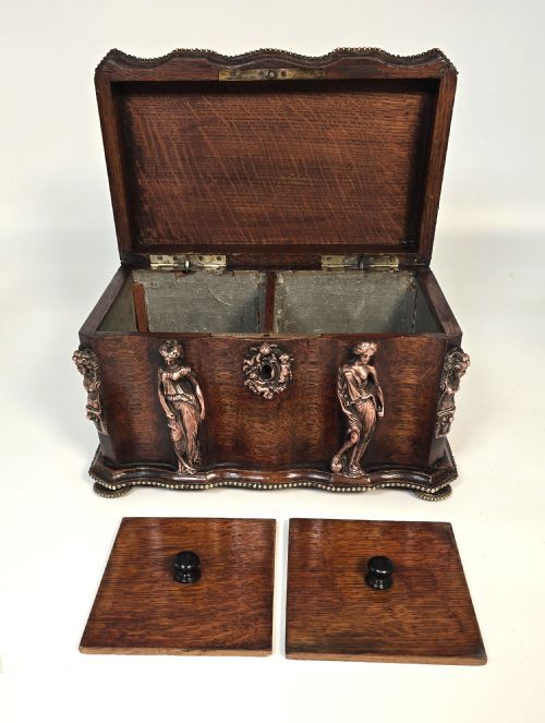 A FRENCH TEA CADDY BY TAHAN OF PARIS MADE FROM OAK CIRCA 1880 - ADDITIONAL PHOTO 19