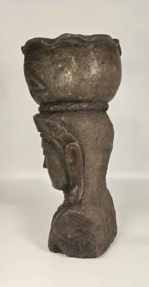INDIAN STONE GARDEN PLANTER OR BUST RAJ PERIOD CIRCA 1920 - ADDITIONAL PHOTO 5