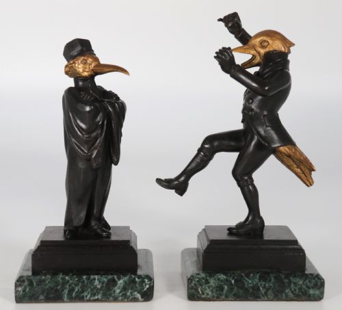 A Pair of Bronze Caricature Figures of Theatrical Birds, Circa 1880